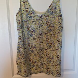 CAbi Yellow Floral Slip Shirt with Blue and Purple Accents